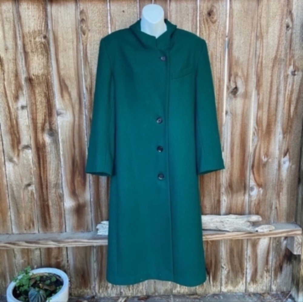 Vintage Long Green Buttoned Coat by International Scene